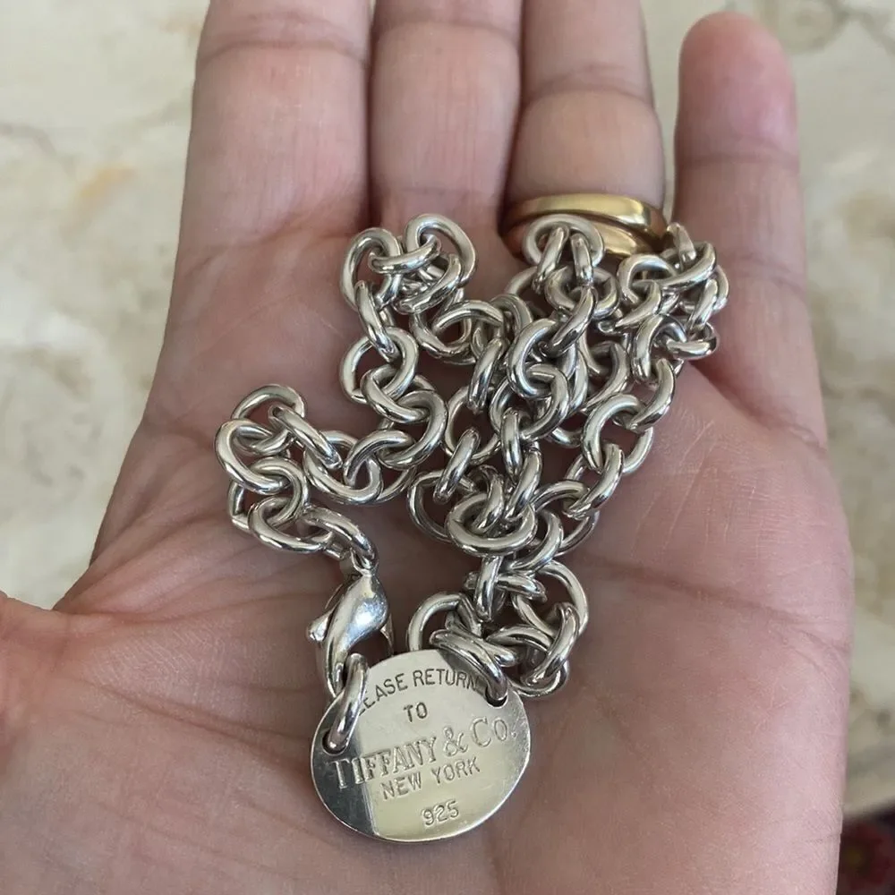 Tiffany & Co. Return To Tiffany Oval Tag Chunky Rolo Link Necklace 925 Sterling - Picture 9 of 12